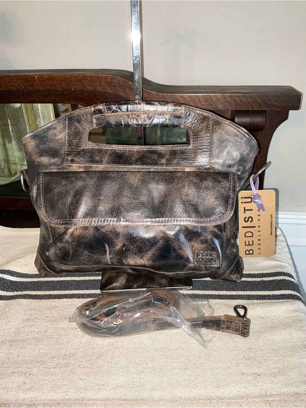 NWT Bed Stu Leather Greenway Handbag Crossbody Bag Black Lux MSRP $265